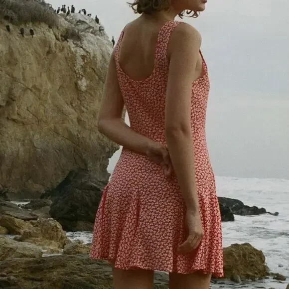 Doen Porto Floral Viscose Sleeveless A Line Mini Dress Orange Hillside Bloom - Picture 3 of 13